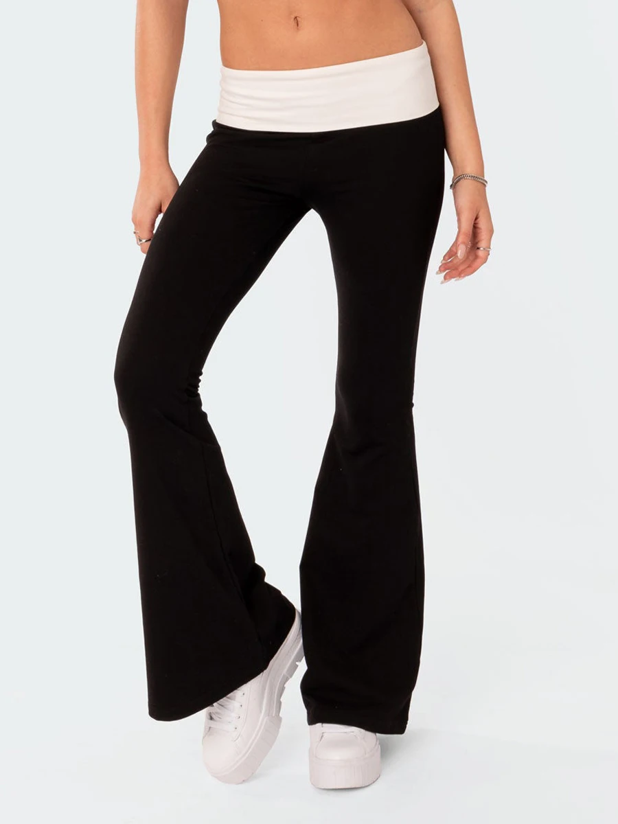 AliExpress Women Fashion Flared Pants Casual Contrast Color Creativity Elastic Waist Bell Bottoms Bootcut Trousers Y2K 2024 New Streetwear, view 3