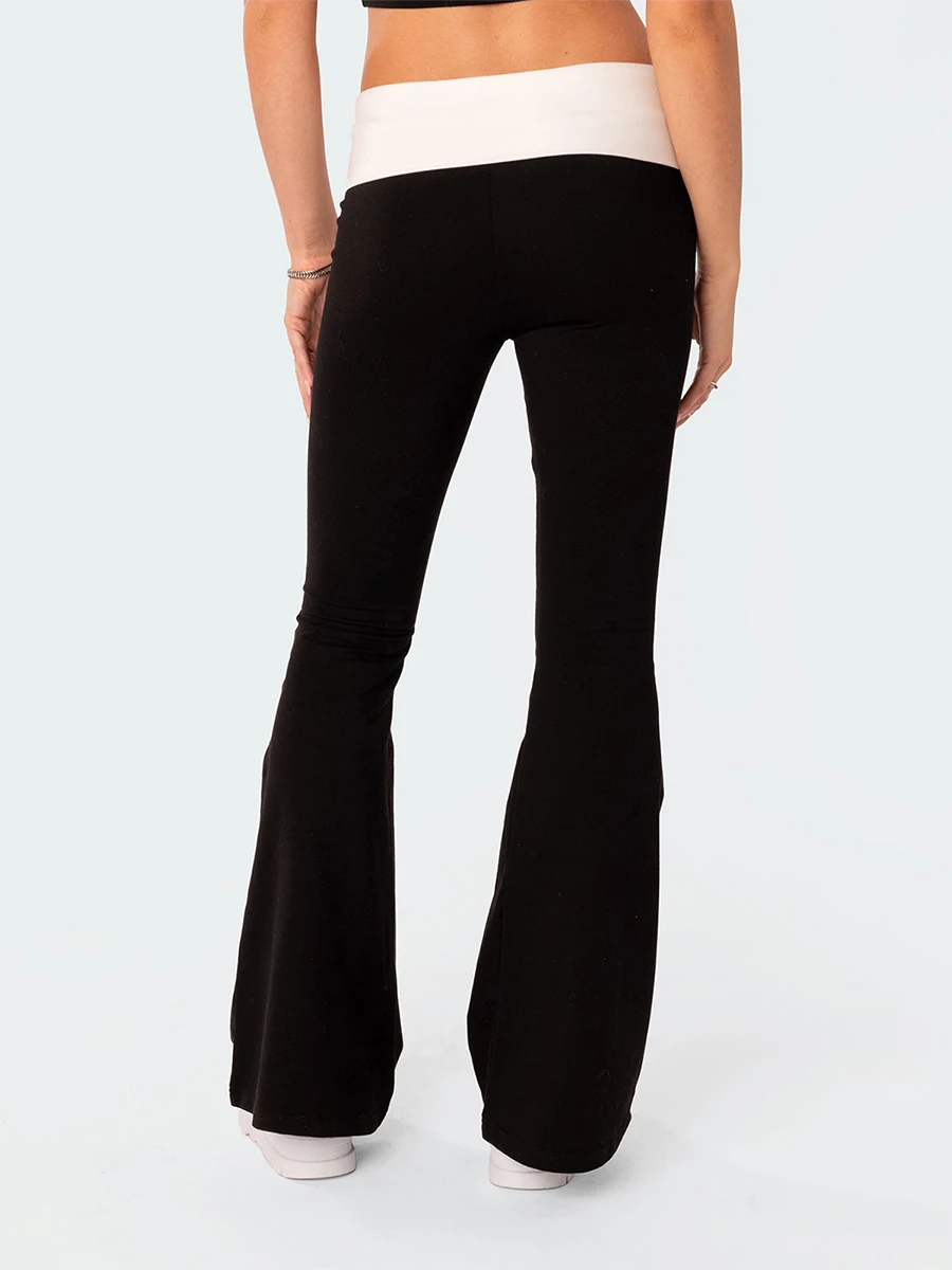 AliExpress Women Fashion Flared Pants Casual Contrast Color Creativity Elastic Waist Bell Bottoms Bootcut Trousers Y2K 2024 New Streetwear, view 4