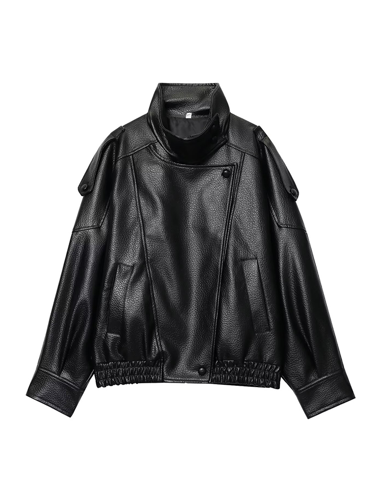 AliExpress Women Fashion Leather Jacket Autumn Winter Loose Causal PU Faux Leather Jackets Coat Fashion Street Motorcycle Jackets, view 4