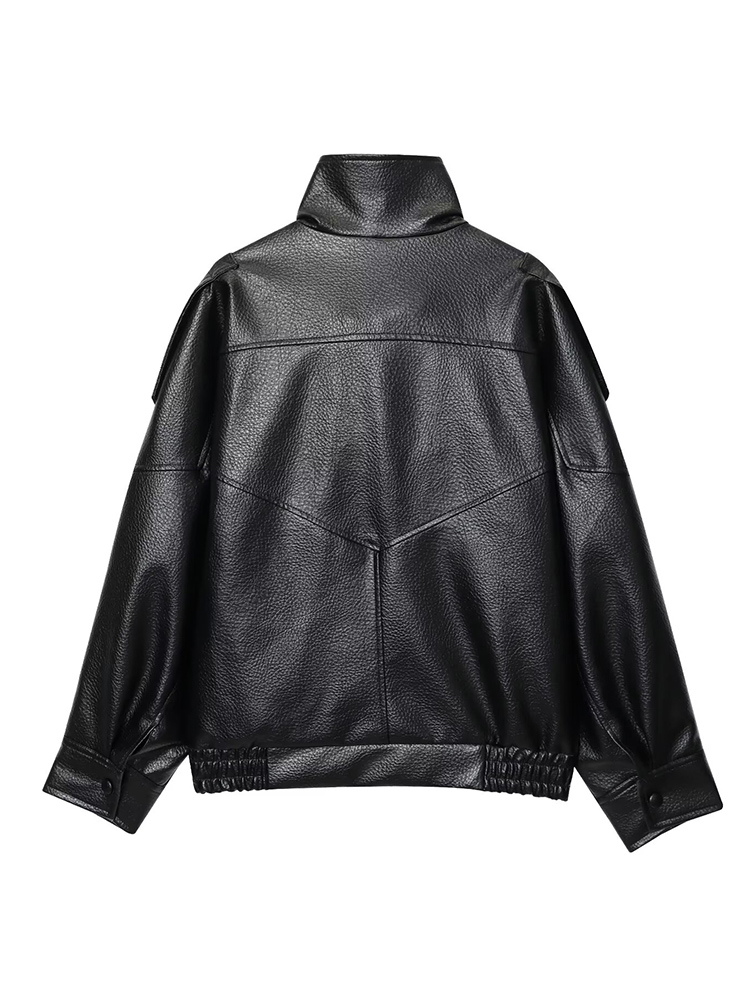 AliExpress Women Fashion Leather Jacket Autumn Winter Loose Causal PU Faux Leather Jackets Coat Fashion Street Motorcycle Jackets, view 5