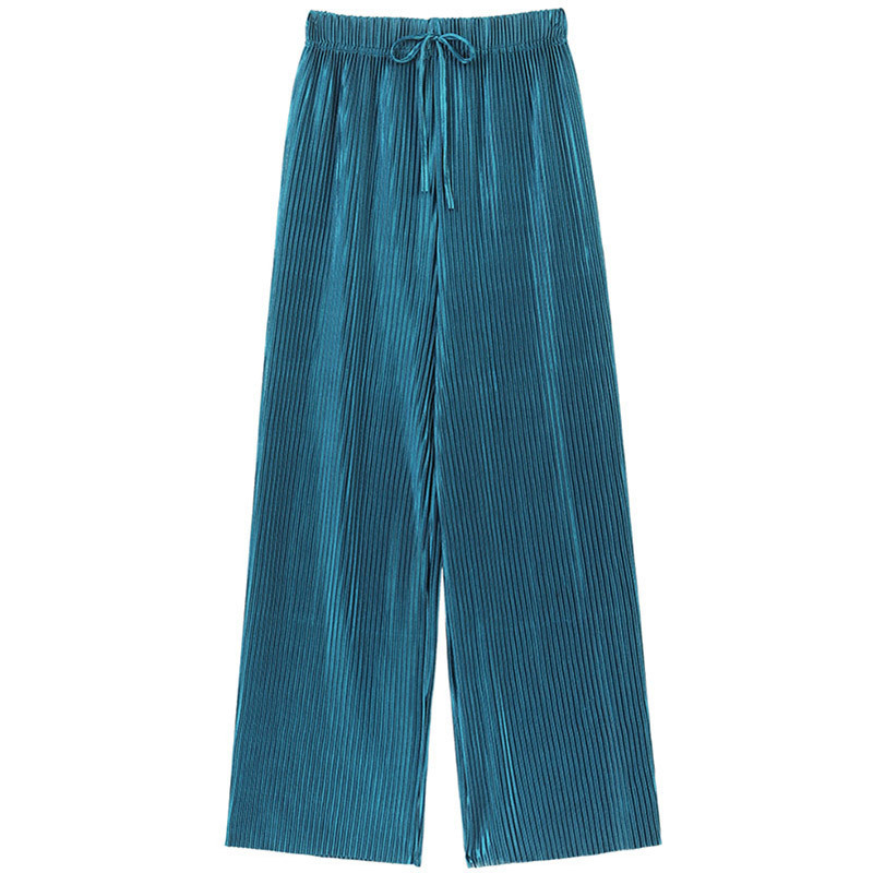 AliExpress Women Fashion Summer Wide Leg Pants Pleated Ice Silk Trousers Elastic Waist Loose Casual Pants, view 4