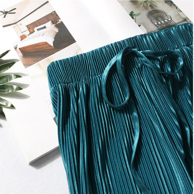AliExpress Women Fashion Summer Wide Leg Pants Pleated Ice Silk Trousers Elastic Waist Loose Casual Pants, view 6