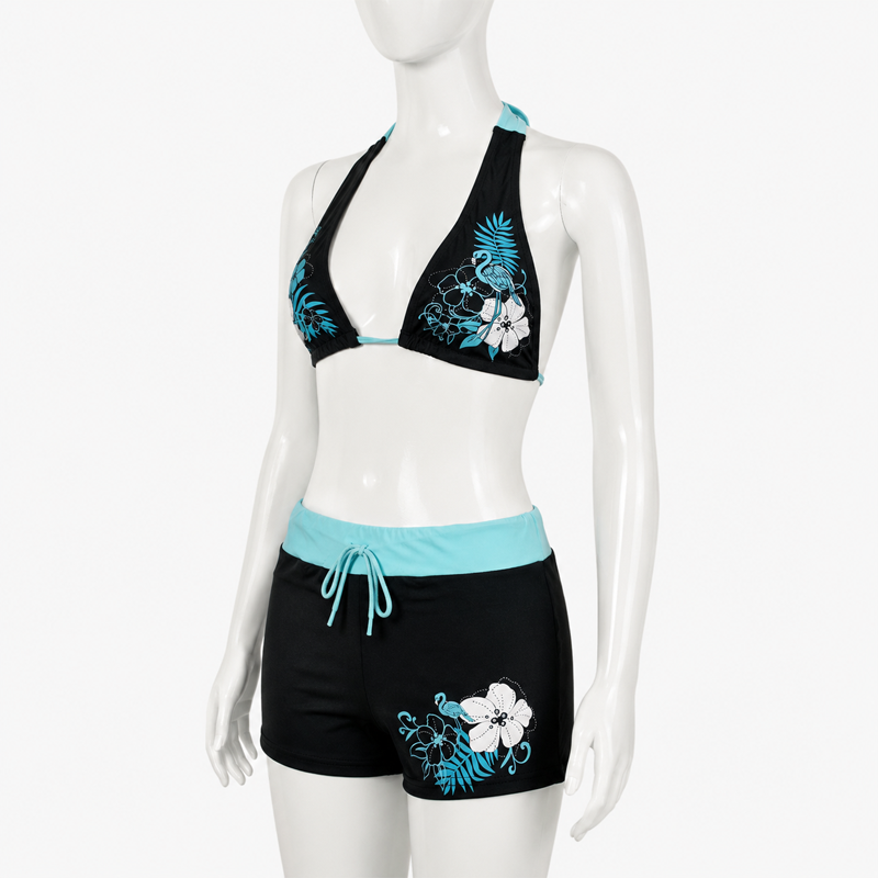 AliExpress Women Floral Bikini Set Halter Triangle Top Drawstring Boyshort Bottom Two Piece Sexy Beach Swimwear Summer Vacation 2026, view 2