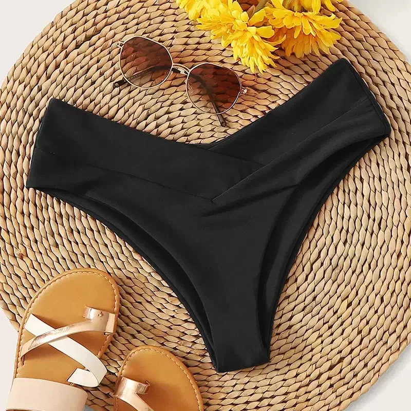 AliExpress Women High Waisted Brazilian Bikini Set Sexy V Cheeky Swimwear Summer Beach Bathing Suit Black Thong Bottom Sexy Female Swimming, view 4