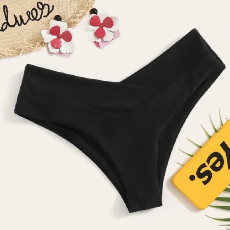 AliExpress Women High Waisted Brazilian Bikini Set Sexy V Cheeky Swimwear Summer Beach Bathing Suit Black Thong Bottom Sexy Female Swimming, view 5