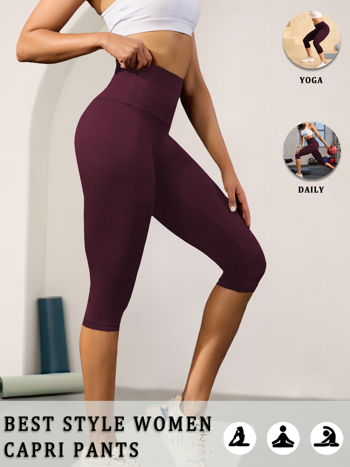 AliExpress Women High Waisted Capri Pants Super Soft No See Through Tummy Control Yoga Running Workout Home Casual Leggings