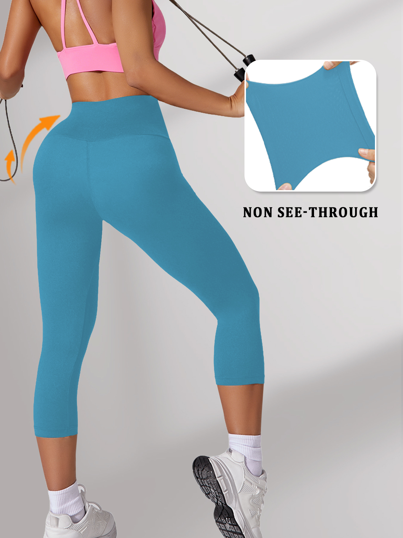 AliExpress Women High Waisted Capri Pants Super Soft No See Through Tummy Control Yoga Running Workout Home Casual Leggings, view 2