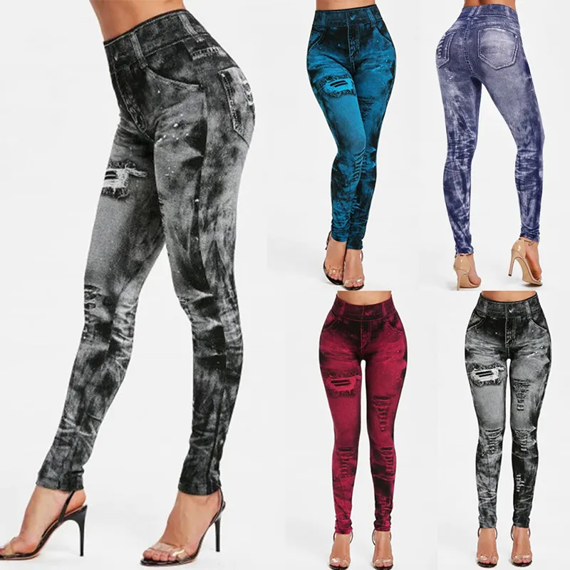 AliExpress Women Imitation Jeans Stretch Leggings Fashion Sexy Slim Push Up Lady Gym Leggings Causal Simple High Waist Streetwear Leggings