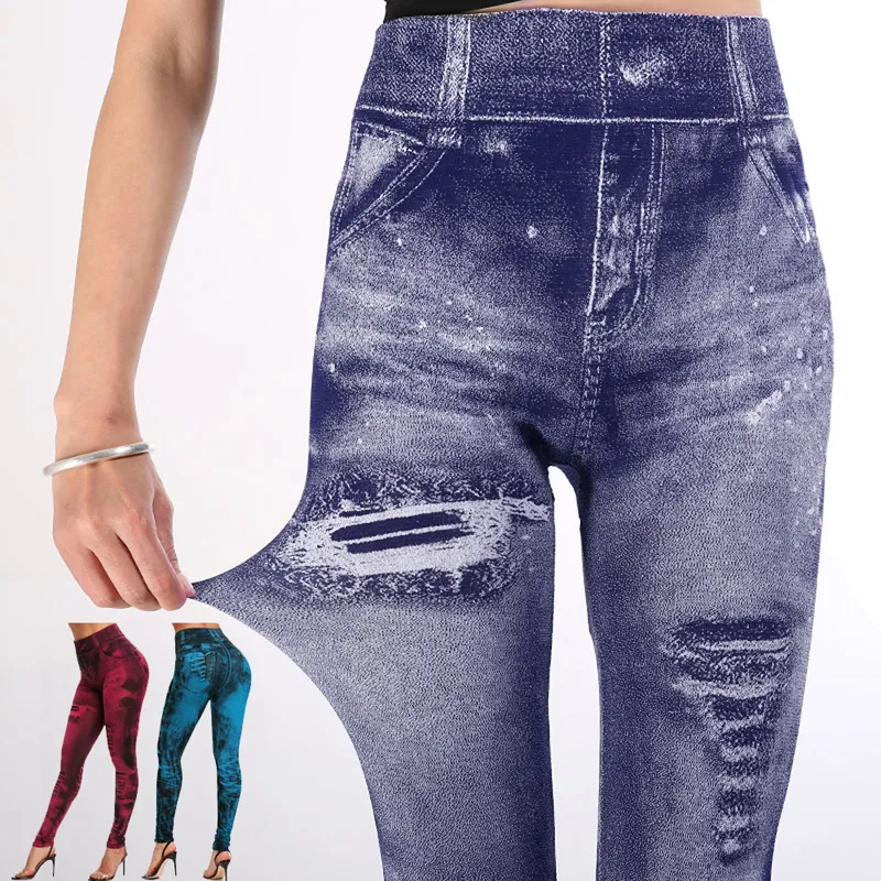 AliExpress Women Imitation Jeans Stretch Leggings Fashion Sexy Slim Push Up Lady Gym Leggings Causal Simple High Waist Streetwear Leggings, view 2