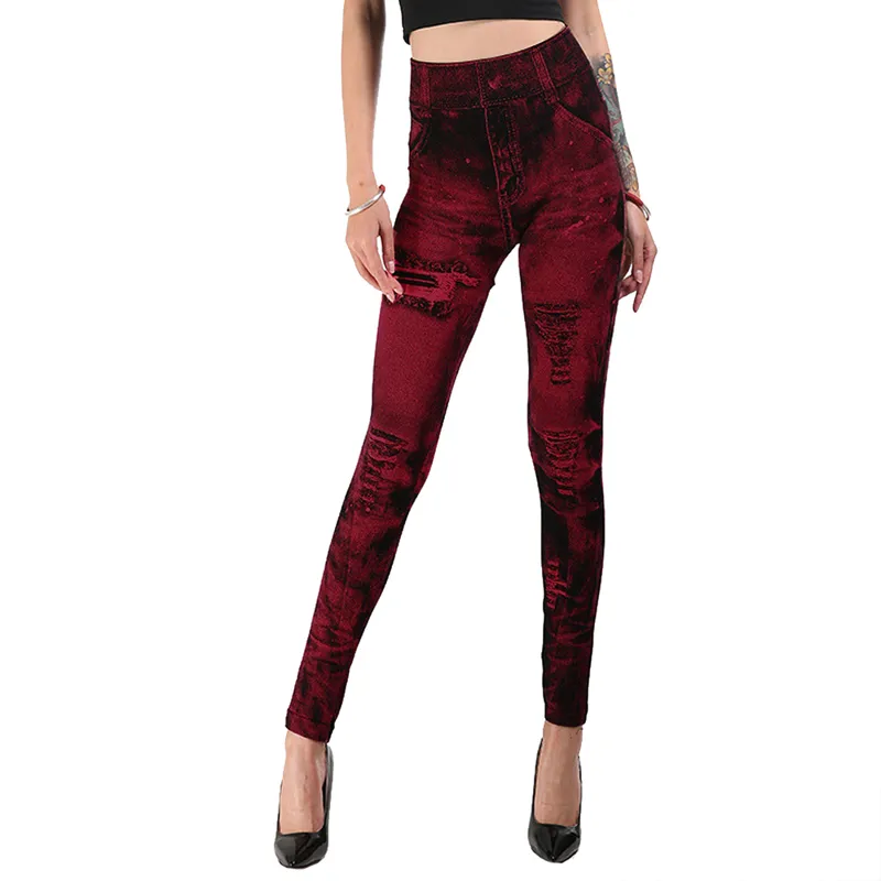 AliExpress Women Imitation Jeans Stretch Leggings Fashion Sexy Slim Push Up Lady Gym Leggings Causal Simple High Waist Streetwear Leggings, view 3