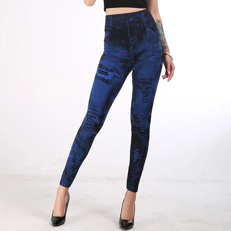 AliExpress Women Imitation Jeans Stretch Leggings Fashion Sexy Slim Push Up Lady Gym Leggings Causal Simple High Waist Streetwear Leggings, view 4