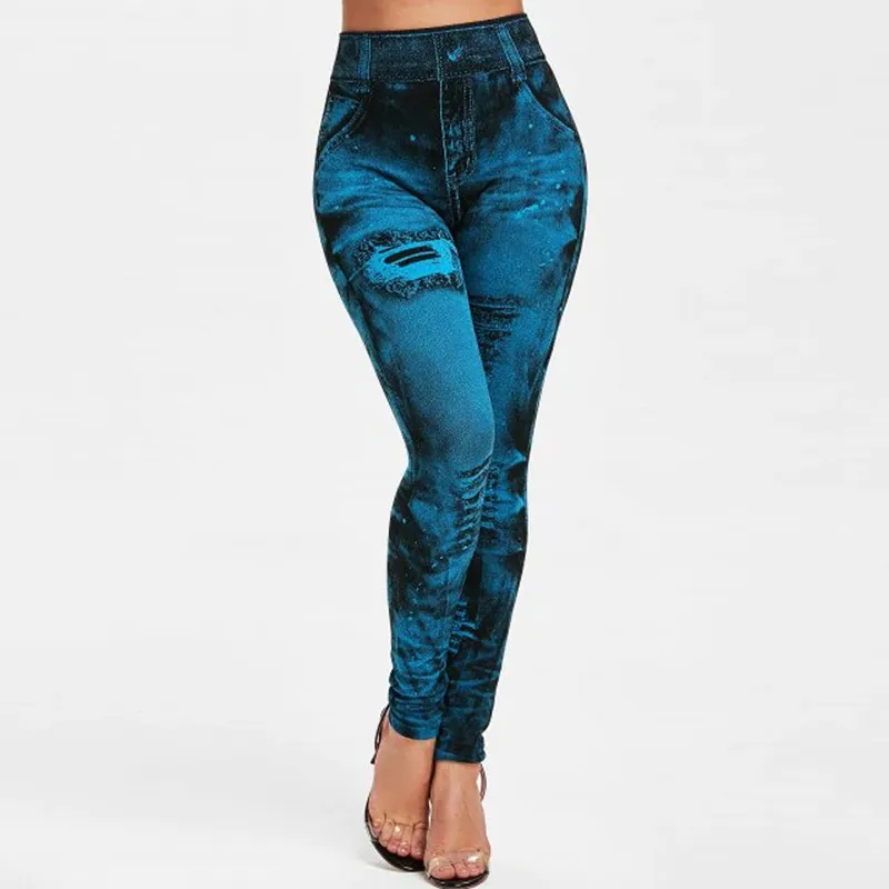 AliExpress Women Imitation Jeans Stretch Leggings Fashion Sexy Slim Push Up Lady Gym Leggings Causal Simple High Waist Streetwear Leggings, view 5