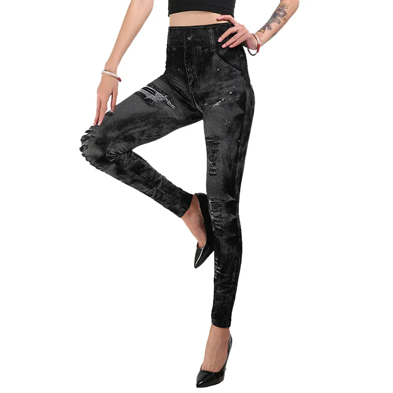 AliExpress Women Imitation Jeans Stretch Leggings Fashion Sexy Slim Push Up Lady Gym Leggings Causal Simple High Waist Streetwear Leggings, view 6