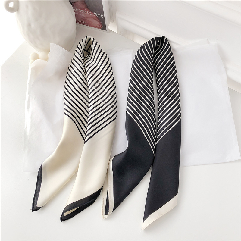 AliExpress Women Korean Version of Simple Stripes Brocade Forging 70cm Small Square Scarf Scarf Headscarf