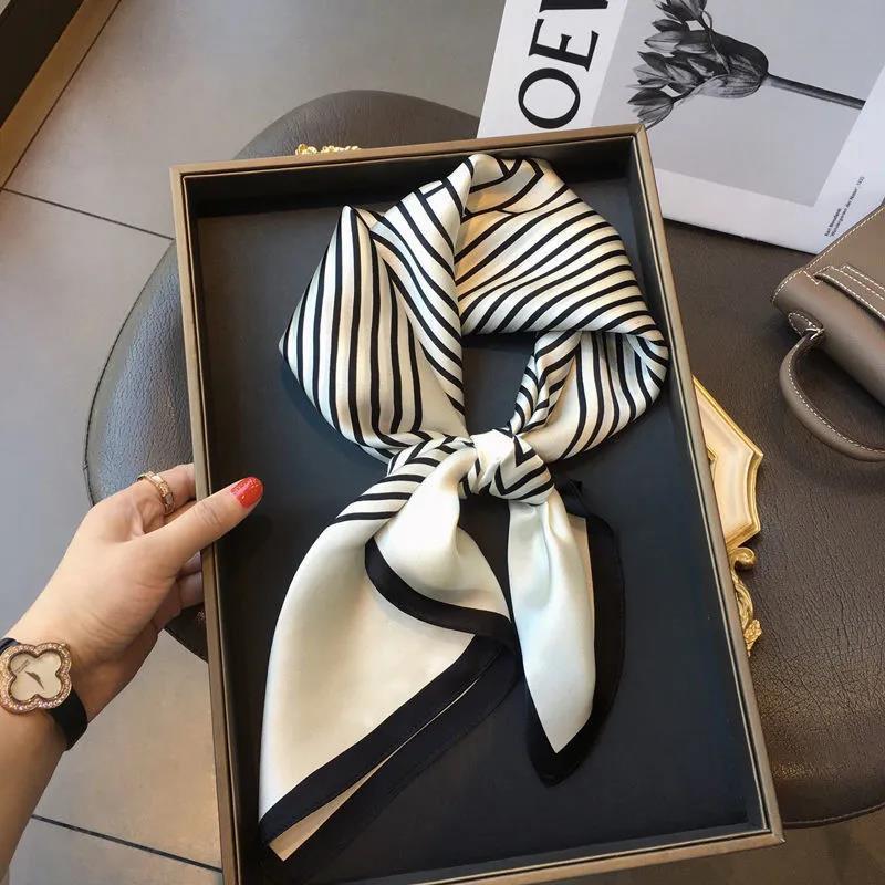 AliExpress Women Korean Version of Simple Stripes Brocade Forging 70cm Small Square Scarf Scarf Headscarf, view 2