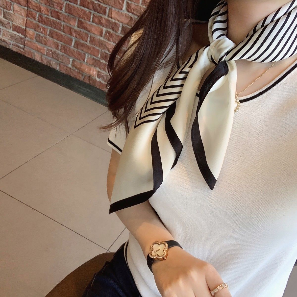 AliExpress Women Korean Version of Simple Stripes Brocade Forging 70cm Small Square Scarf Scarf Headscarf, view 4