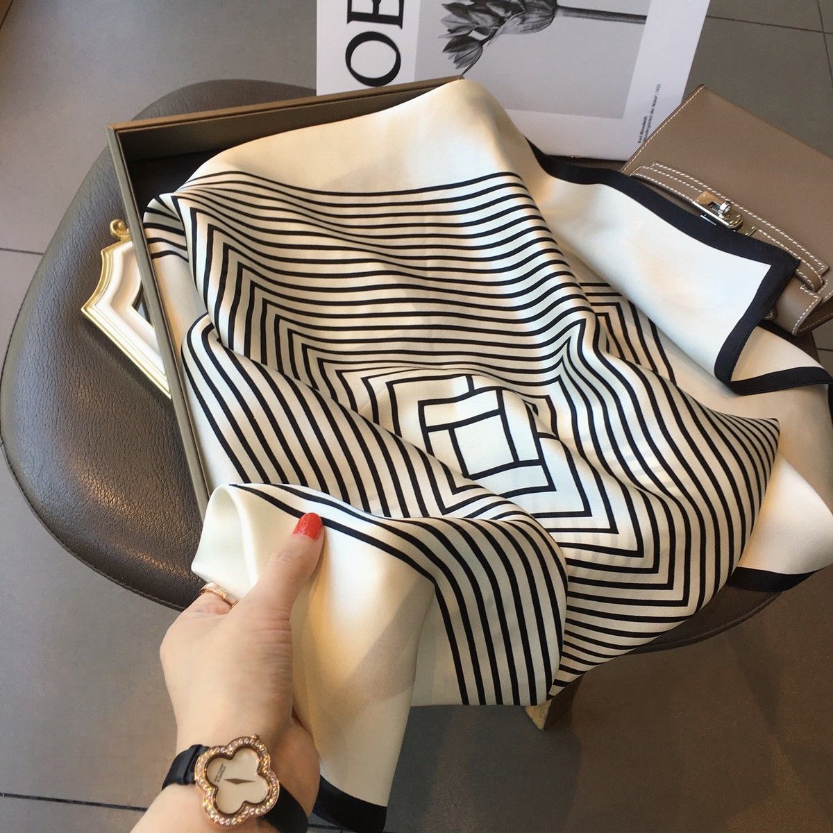 AliExpress Women Korean Version of Simple Stripes Brocade Forging 70cm Small Square Scarf Scarf Headscarf, view 5