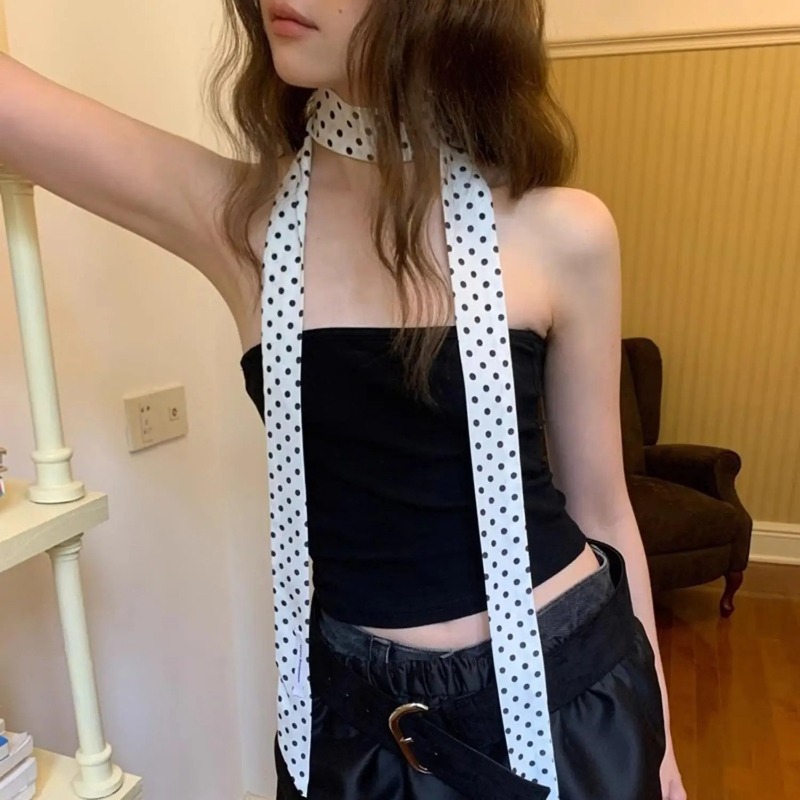 AliExpress Women Narrow Long Scarf 130x4.5cm Polka Dot Tie Bag Ribbon Headband Choker Streamer Lady Versatile Decorate Fashion Accessories, view 4
