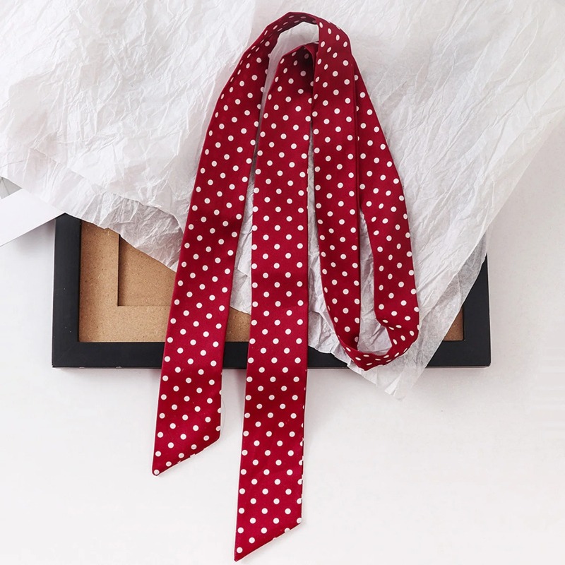 AliExpress Women Narrow Long Scarf 130x4.5cm Polka Dot Tie Bag Ribbon Headband Choker Streamer Lady Versatile Decorate Fashion Accessories, view 5