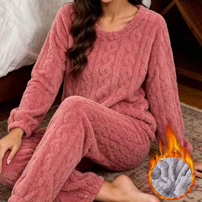 AliExpress Women's Autumn and Winter Thermal Pajamas Sets Coral Velvet Jacquard Warm Loungewear Female Soft Comfortable Thickened Sleepwear