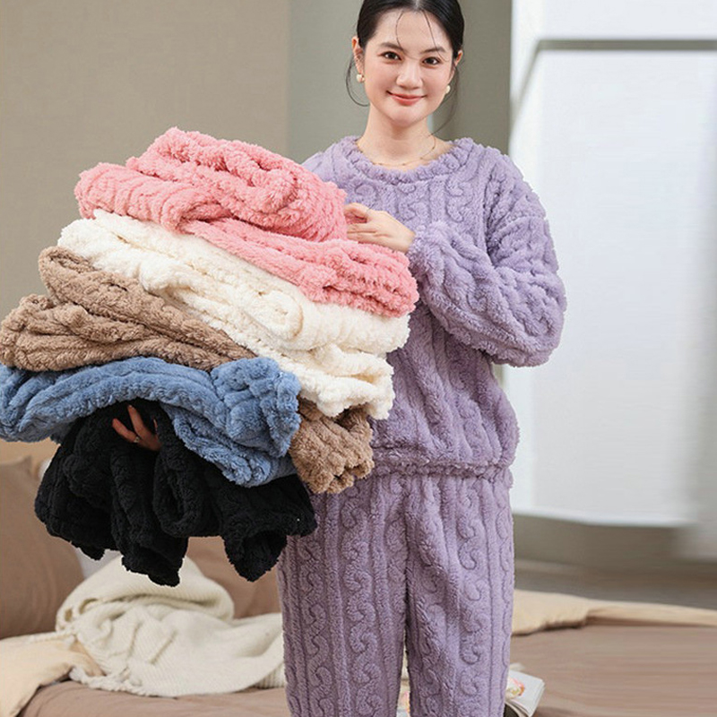 AliExpress Women's Autumn and Winter Thermal Pajamas Sets Coral Velvet Jacquard Warm Loungewear Female Soft Comfortable Thickened Sleepwear, view 3
