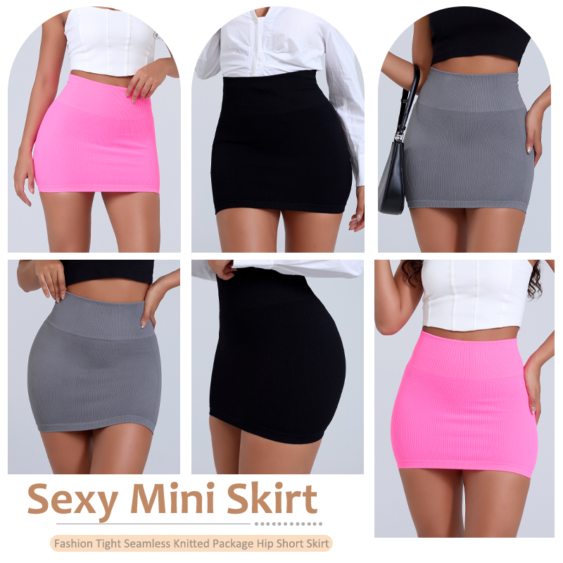 AliExpress Women's Basic Elastic High Waist Bodycon Pencil Mini Skirt Casual Summer Ribbed Knit Package Hip Short Skirt Fashion Streetwear, view 2