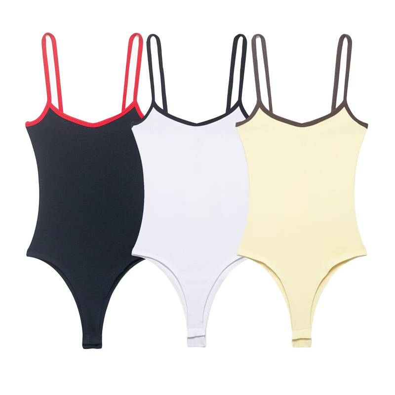 AliExpress Women's Bodysuit 2026 New Fashion Spring Summer Color-block Trim Jumpsuit for Women Chic Personality Spaghetti Strap Bodysuit