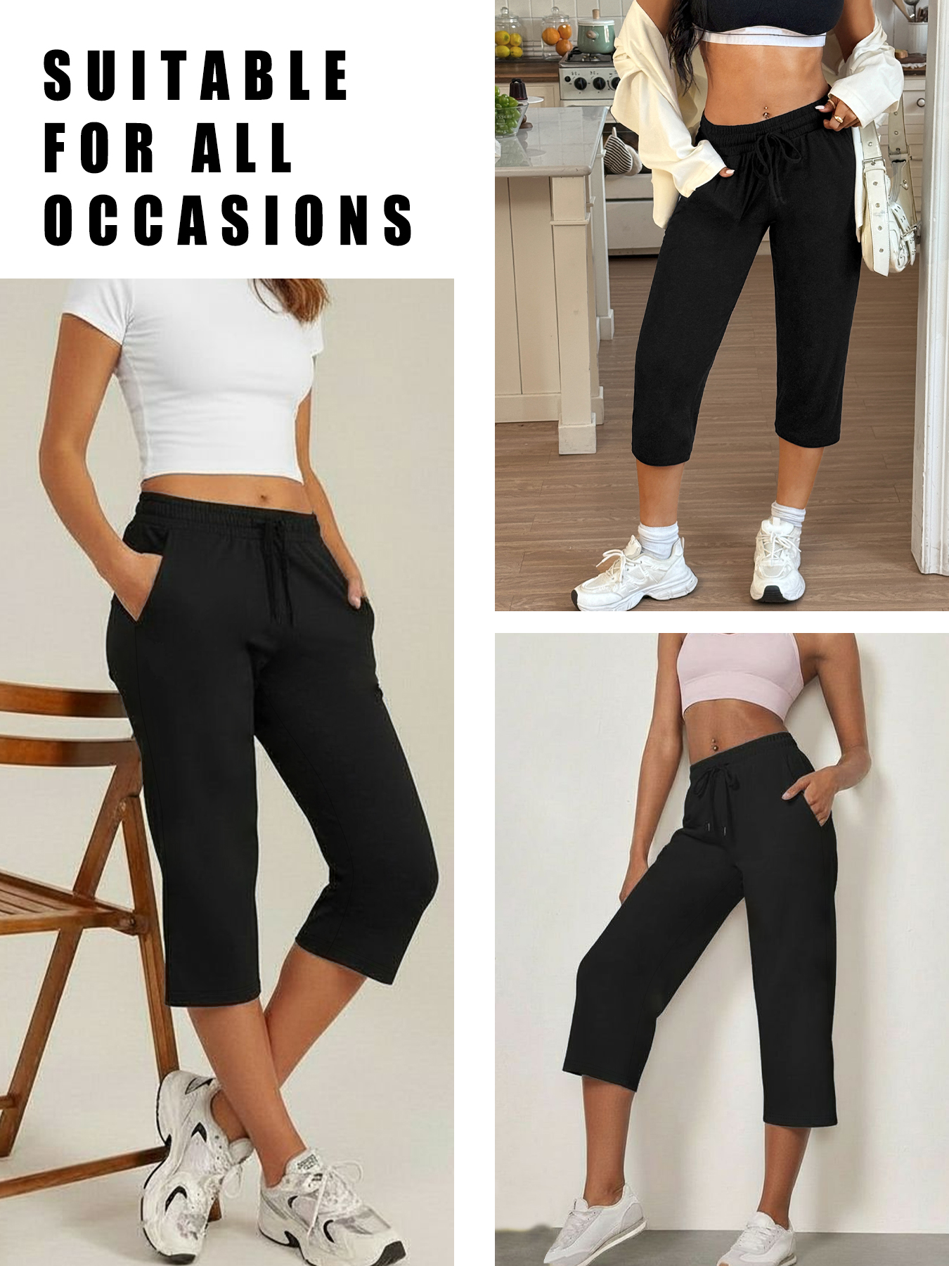 AliExpress Women's Capri Yoga Pants Loose Soft Drawstring Workout Sweatpants Causal Lounge Pants with Pockets, view 3