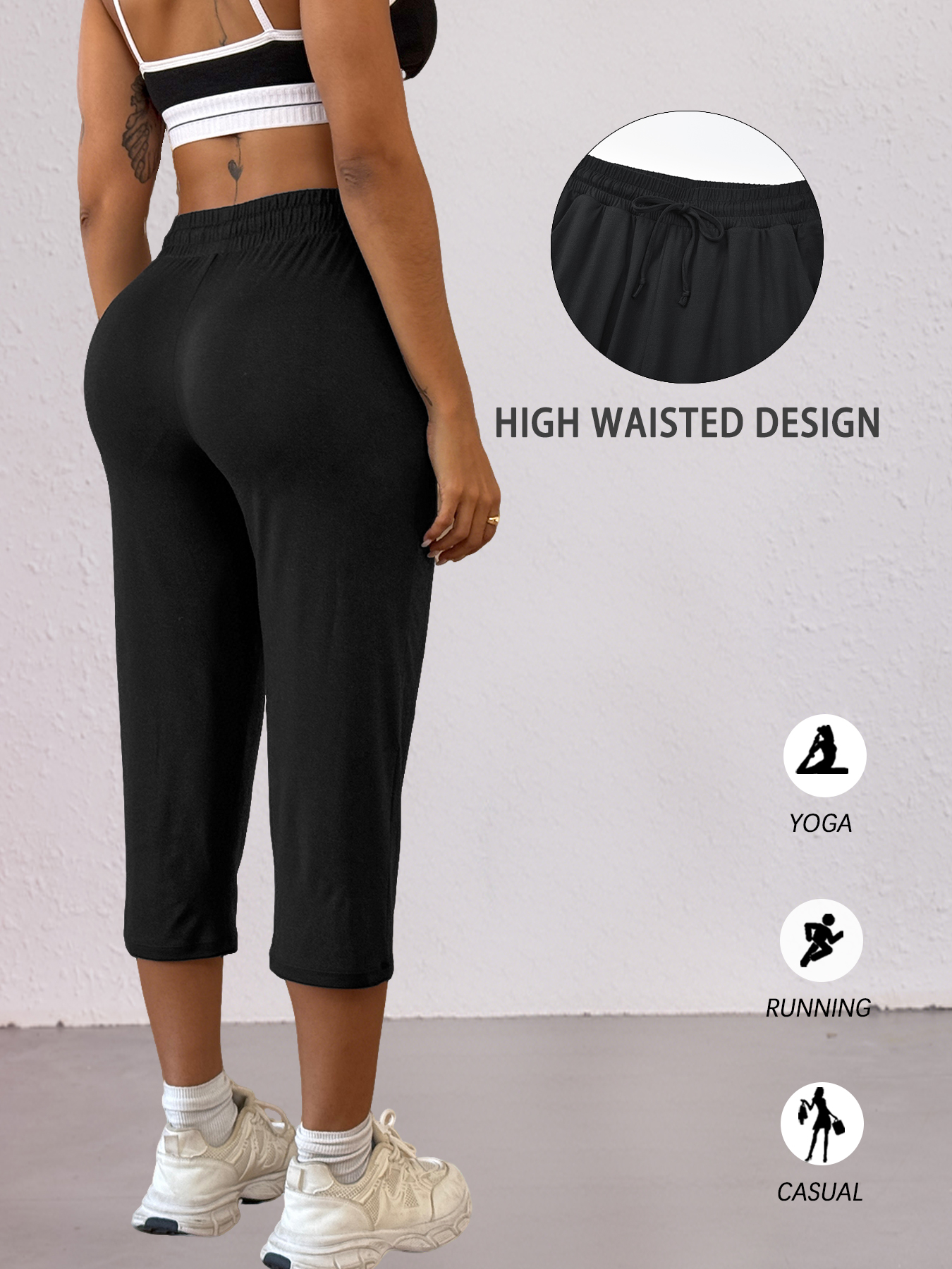 AliExpress Women's Capri Yoga Pants Loose Soft Drawstring Workout Sweatpants Causal Lounge Pants with Pockets, view 2