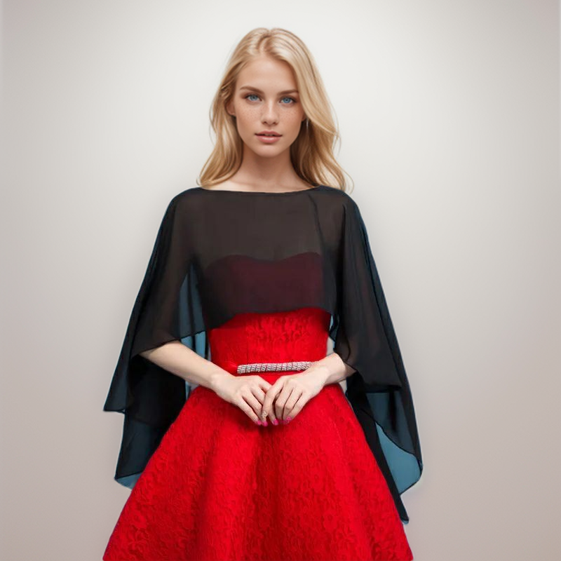 AliExpress Women's Chiffon Cape Bolero Femme Mariage Chalas Mujer Evening Wedding Bridal Jacket Wraps Accessories Peleryna Cloak Boda Shawl