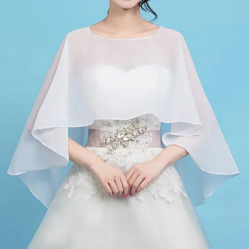 AliExpress Women's Chiffon Cape Bolero Femme Mariage Chalas Mujer Evening Wedding Bridal Jacket Wraps Accessories Peleryna Cloak Boda Shawl, view 3