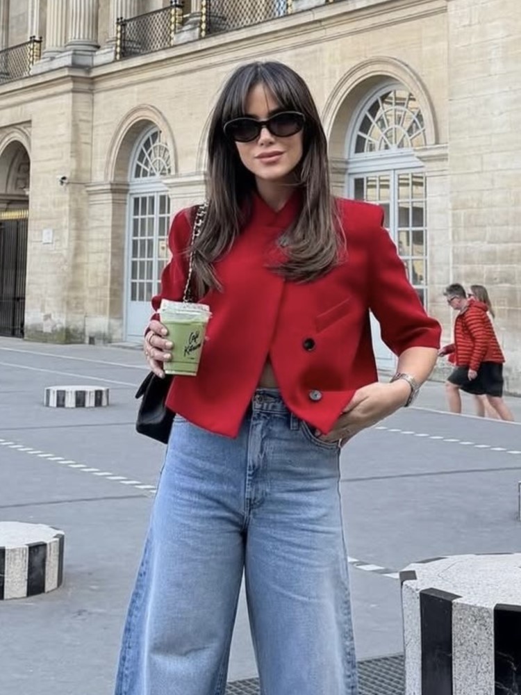 AliExpress Women's Cropped Short Blazer New 2026 Spring Summer High-Neck Short Sleeve Button Simple Solid Women Coat Female Chic Tops, view 3