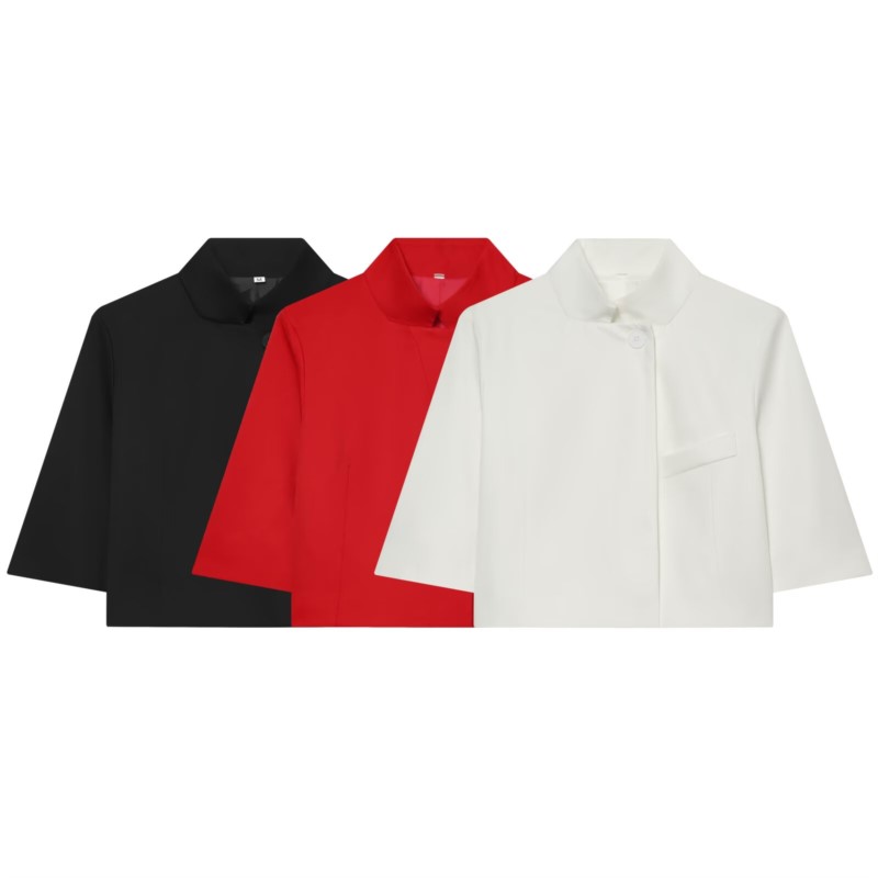 AliExpress Women's Cropped Short Blazer New 2026 Spring Summer High-Neck Short Sleeve Button Simple Solid Women Coat Female Chic Tops, view 4