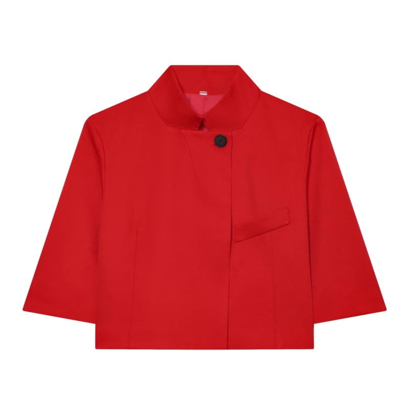 AliExpress Women's Cropped Short Blazer New 2026 Spring Summer High-Neck Short Sleeve Button Simple Solid Women Coat Female Chic Tops, view 5