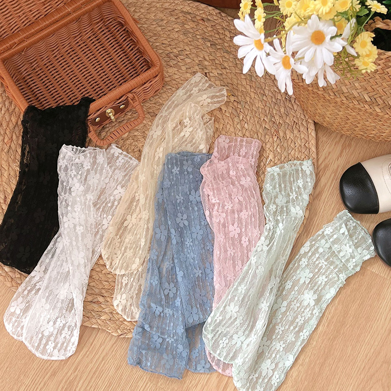 AliExpress Women's Harajuku Kawaii Ladies Breathable Transparent Floral Lace Socks Sweet Mesh Fishnet Socks Soft Funny Socks Hosiery