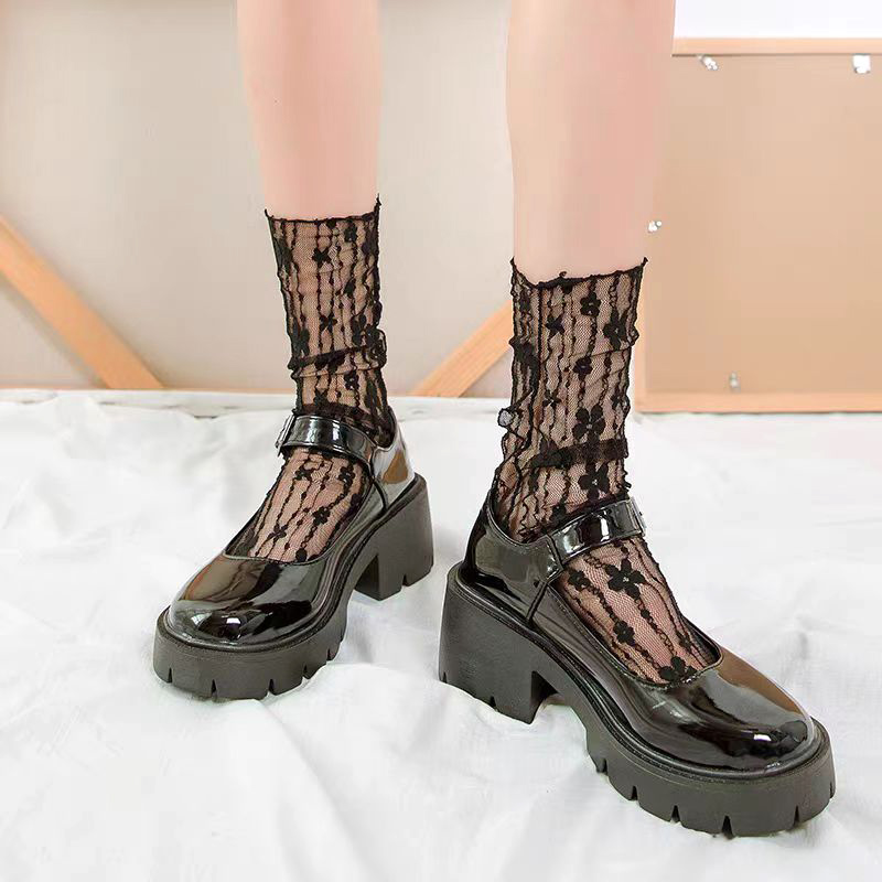 AliExpress Women's Harajuku Kawaii Ladies Breathable Transparent Floral Lace Socks Sweet Mesh Fishnet Socks Soft Funny Socks Hosiery, view 4