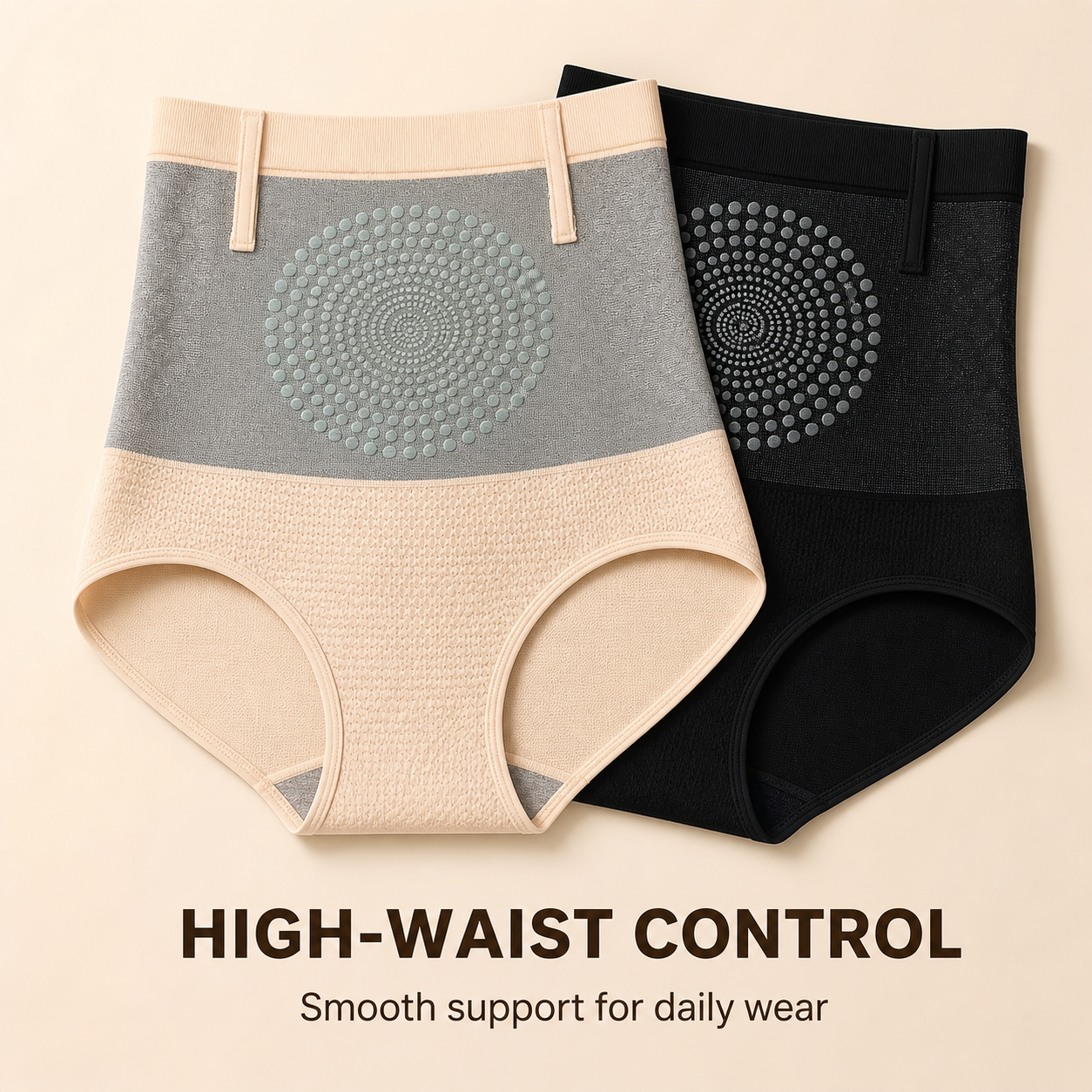 AliExpress Women's High Waist Tummy Control Shapewear Panties, Medium Compression Knit Body Shaper Briefs, Black Beige, M-2XL