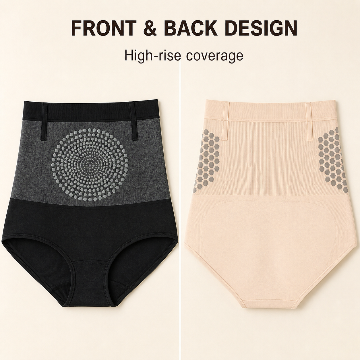 AliExpress Women's High Waist Tummy Control Shapewear Panties, Medium Compression Knit Body Shaper Briefs, Black Beige, M-2XL, view 4