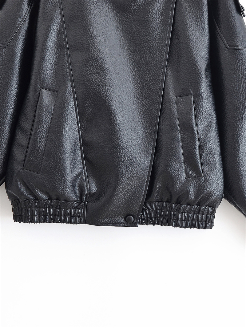AliExpress Women's Jacket 2026 Autunm  New Black Long Sleeve Pebble Faux Leather Jacket Motorcycle Style Personality Fashion, view 4