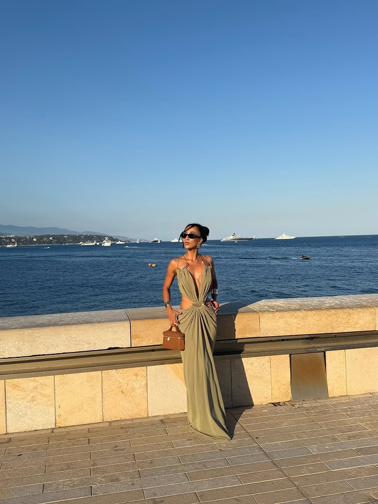 AliExpress Women's Metal Trim Spaghetti Strap Maxi Dress Sexy Deep V Cutout Waist Crisscross Backless Vestidos Beach Evening Party Gown, view 6