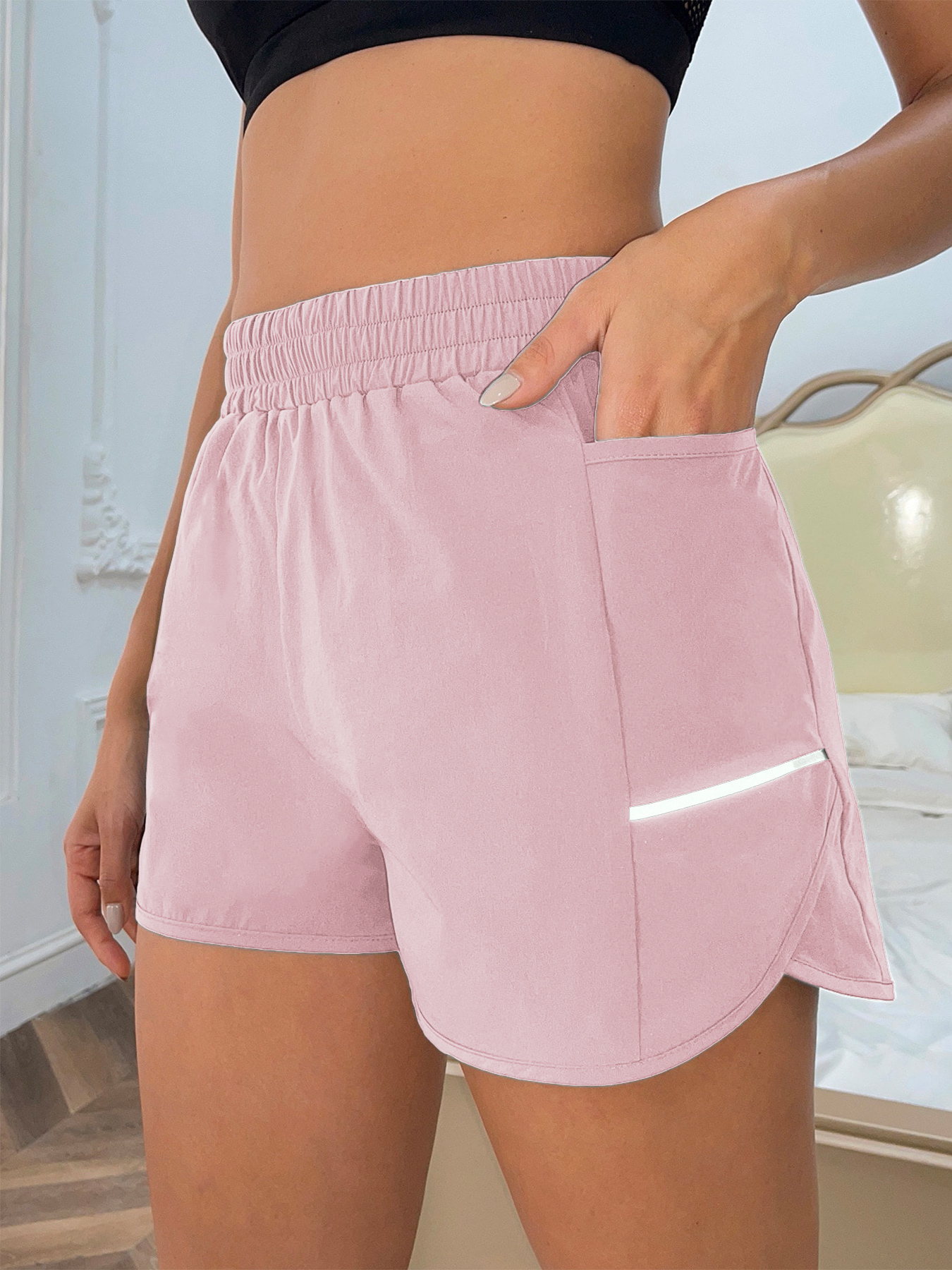 AliExpress Women's New Shorts with Mobile Phone Pocket, Elastic Waist, Sports Belt, Reflective Strips, Casual Fashion Sports Shorts