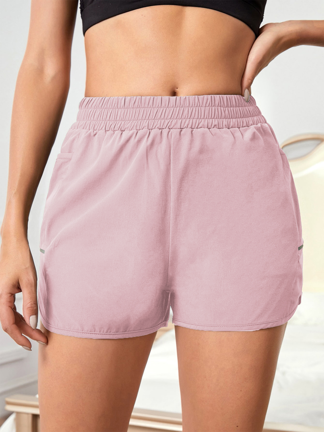 AliExpress Women's New Shorts with Mobile Phone Pocket, Elastic Waist, Sports Belt, Reflective Strips, Casual Fashion Sports Shorts, view 3