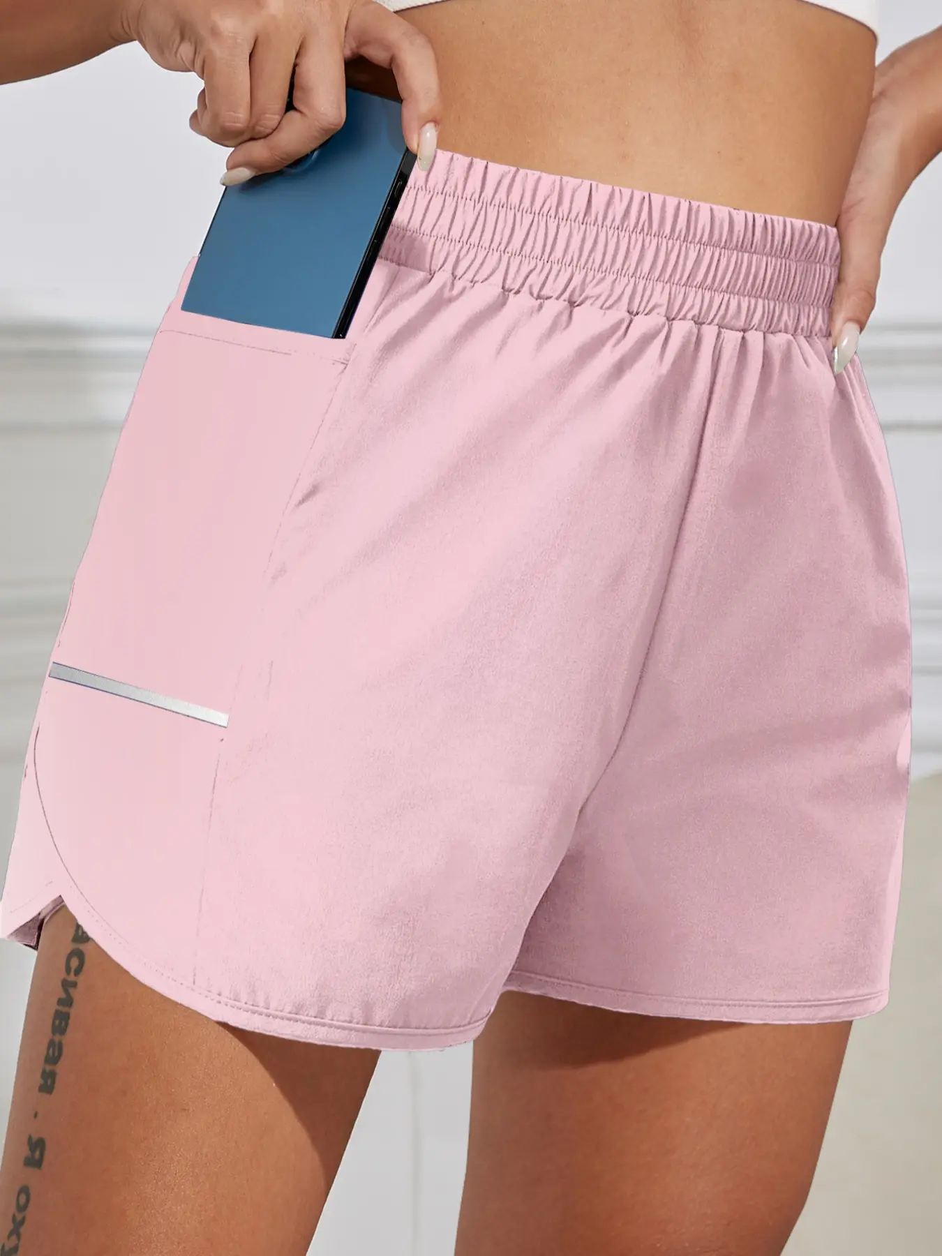AliExpress Women's New Shorts with Mobile Phone Pocket, Elastic Waist, Sports Belt, Reflective Strips, Casual Fashion Sports Shorts, view 6