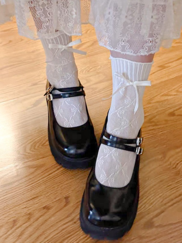 AliExpress Women's New Solid Color Bowknot Thin Socks Ballet Style Hollow Ankle Socks Japanese Cute Lolita Mesh Breathable Lace Stockings, view 5