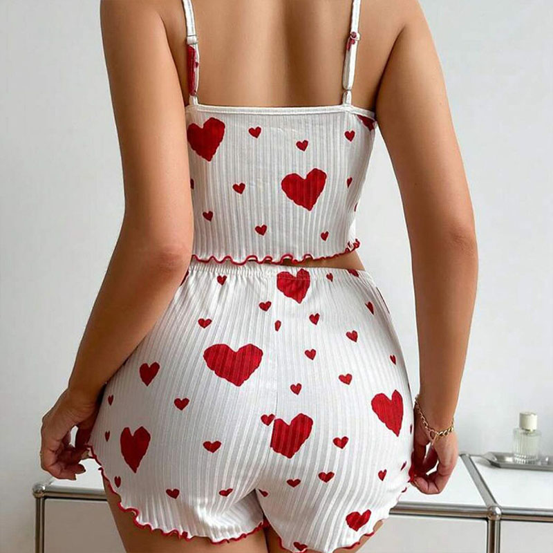 AliExpress Women's Pajamas Set Sleepwear 2 PCS Short Tank Tops And Shorts S M L White Ventilate Soft Casual Love Printing, view 2