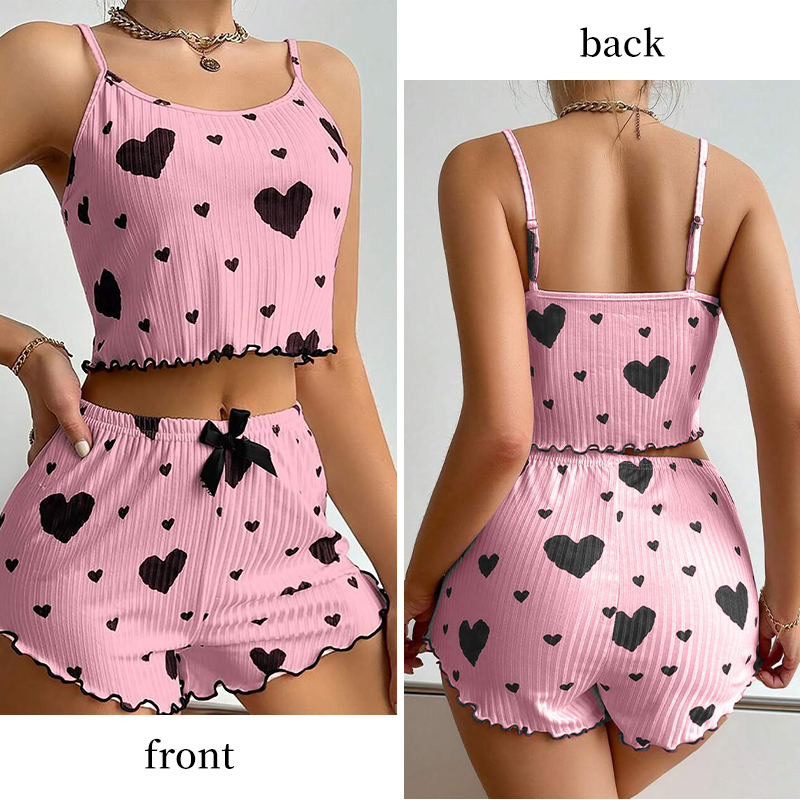AliExpress Women's Pajamas Set Sleepwear 2 PCS Short Tank Tops And Shorts S M L White Ventilate Soft Casual Love Printing, view 5