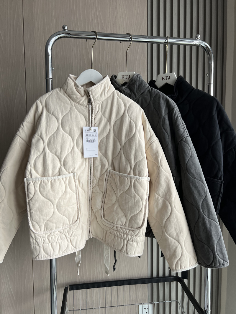 AliExpress Women's Polyester Padded Jacket 2026New Arrival Vintage Lenzing Rayon High Collar Large Pocket Decorative Quilted Coat for Women, view 2