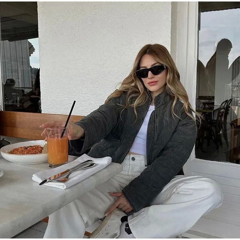 AliExpress Women's Polyester Padded Jacket 2026New Arrival Vintage Lenzing Rayon High Collar Large Pocket Decorative Quilted Coat for Women, view 5