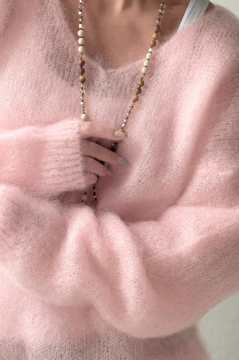AliExpress Women'S Soft V Neck Pullover Sweater Casual Detail Light Pink Loose Fit for Spring Fall Spring, view 4