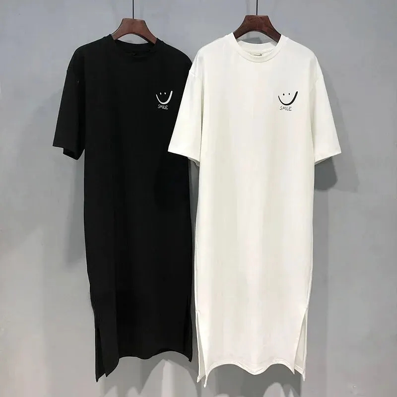 AliExpress Women's Summer New Short Sleeved T-shirt Dress Loose Mid Length Over Knee Dress, view 3